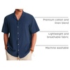 image:imageAlimens amp Gentle Mens Linen Shirts Cotton Hawaiian Shirts Short Sleeve Button Down Shirts Casual Summer Beach TopsNavy Blue