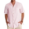 image:imageAlimens amp Gentle Mens Linen Shirts Cotton Hawaiian Shirts Short Sleeve Button Down Shirts Casual Summer Beach TopsPale Pink