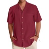 image:imageAlimens amp Gentle Mens Linen Shirts Short Sleeve Button Down Shirts Cotton Summer Beach Cuban Shirts Vacation Hawaiian Shirts Raspberry Wine