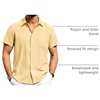 image:imageAlimens amp Gentle Mens Linen Shirts Short Sleeve Button Down Shirts Wrinkle Free Casual Vacation Beach Summer TopsYellow