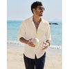 image:imageAlimens amp Gentle Mens Linen Textured Shirt Long Sleeve Summer Beach Tops  Cotton LinenRegular FitButton Down ShirtCasualWeddingPocketButton UpOld MoneyVacationRelaxedResortVintageOutdoorTan