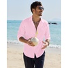 image:imageAlimens amp Gentle Mens Linen Textured Shirt Long Sleeve Summer Beach Tops  Cotton LinenRegular FitButton Down ShirtCasualWeddingPocketButton UpOld MoneyVacationRelaxedResortVintageOutdoorPink