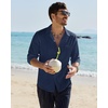 image:imageAlimens amp Gentle Mens Linen Textured Shirt Long Sleeve Summer Beach Tops  Cotton LinenRegular FitButton Down ShirtCasualWeddingPocketButton UpOld MoneyVacationRelaxedResortVintageOutdoorNavy Blue
