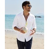 image:imageAlimens amp Gentle Mens Linen Textured Shirt Long Sleeve Summer Beach Tops  Cotton LinenRegular FitButton Down ShirtCasualWeddingPocketButton UpOld MoneyVacationRelaxedResortVintageOutdoorWhite