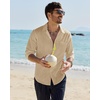 image:imageAlimens amp Gentle Mens Linen Textured Shirt Long Sleeve Summer Beach Tops  Cotton LinenRegular FitButton Down ShirtCasualWeddingPocketButton UpOld MoneyVacationRelaxedResortVintageOutdoorKhaki