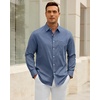 image:imageAlimens amp Gentle Mens Oxford Shirt Casual Stretch Long Sleeve Dress Shirt  Smart Casual Tops Wrinkle Resistant Solid Untucked Fit with Chest Pocket Cotton Blend Casual Formal Business OccasionsDusty Blue