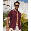 image:imageAlimens amp Gentle Mens Shirts Casual Button Down Shirts Beach Vintage Knit Short Sleeve Polo Shirt for Men01burgundy