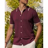 image:imageAlimens amp Gentle Mens Shirts Casual Button Down Shirts Beach Vintage Knit Short Sleeve Polo Shirt for Men01burgundy