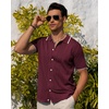 image:imageAlimens amp Gentle Mens Shirts Casual Button Down Shirts Beach Vintage Knit Short Sleeve Polo Shirt for Men01burgundy