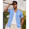 image:imageAlimens amp Gentle Mens Shirts Casual Button Down Shirts Beach Vintage Knit Short Sleeve Polo Shirt for Men14light Blue