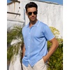 image:imageAlimens amp Gentle Mens Shirts Casual Button Down Shirts Beach Vintage Knit Short Sleeve Polo Shirt for Men14light Blue