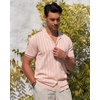 image:imageAlimens amp Gentle Mens Short Sleeve Button Down Shirts Knit Casual Shirts for Men Vintage Cuban Shirt Striped KnittedBeige