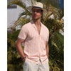 image:imageAlimens amp Gentle Mens Short Sleeve Button Down Shirts Knit Casual Shirts for Men Vintage Cuban Shirt Striped KnittedBeige