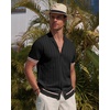 image:imageAlimens amp Gentle Mens Short Sleeve Button Down Shirts Knit Casual Shirts for Men Vintage Cuban Shirt Striped KnittedBlack