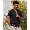 image:imageAlimens amp Gentle Mens Short Sleeve Button Down Shirts Knit Casual Shirts for Men Vintage Cuban Shirt Striped KnittedBlack