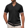 image:imageAlimens amp Gentle Mens Short Sleeve Button Down Shirts Knit Casual Shirts for Men Vintage Cuban Shirt Striped KnittedBlack