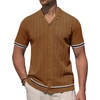 image:imageAlimens amp Gentle Mens Short Sleeve Button Down Shirts Knit Casual Shirts for Men Vintage Cuban Shirt Striped KnittedBrown