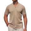 image:imageAlimens amp Gentle Mens Short Sleeve Button Down Shirts Knit Casual Shirts for Men Vintage Cuban Shirt Striped KnittedDark Beige