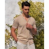 image:imageAlimens amp Gentle Mens Short Sleeve Button Down Shirts Knit Casual Shirts for Men Vintage Cuban Shirt Striped KnittedDark Beige