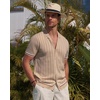 image:imageAlimens amp Gentle Mens Short Sleeve Button Down Shirts Knit Casual Shirts for Men Vintage Cuban Shirt Striped KnittedDark Beige