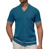 image:imageAlimens amp Gentle Mens Short Sleeve Button Down Shirts Knit Casual Shirts for Men Vintage Cuban Shirt Striped KnittedDark Blue