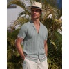 image:imageAlimens amp Gentle Mens Short Sleeve Button Down Shirts Knit Casual Shirts for Men Vintage Cuban Shirt Striped KnittedGrey