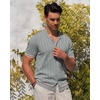 image:imageAlimens amp Gentle Mens Short Sleeve Button Down Shirts Knit Casual Shirts for Men Vintage Cuban Shirt Striped KnittedGrey