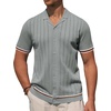 image:imageAlimens amp Gentle Mens Short Sleeve Button Down Shirts Knit Casual Shirts for Men Vintage Cuban Shirt Striped KnittedGrey
