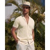 image:imageAlimens amp Gentle Mens Short Sleeve Button Down Shirts Knit Casual Shirts for Men Vintage Cuban Shirt Striped KnittedKhaki