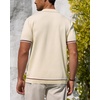 image:imageAlimens amp Gentle Mens Short Sleeve Button Down Shirts Knit Casual Shirts for Men Vintage Cuban Shirt Striped KnittedKhaki
