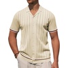 image:imageAlimens amp Gentle Mens Short Sleeve Button Down Shirts Knit Casual Shirts for Men Vintage Cuban Shirt Striped KnittedKhaki