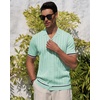 image:imageAlimens amp Gentle Mens Short Sleeve Button Down Shirts Knit Casual Shirts for Men Vintage Cuban Shirt Striped KnittedLight Green