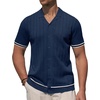 image:imageAlimens amp Gentle Mens Short Sleeve Button Down Shirts Knit Casual Shirts for Men Vintage Cuban Shirt Striped KnittedNavy Blue