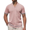 image:imageAlimens amp Gentle Mens Short Sleeve Button Down Shirts Knit Casual Shirts for Men Vintage Cuban Shirt Striped KnittedPink