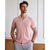 image:imageAlimens amp Gentle Mens Short Sleeve Button Down Shirts Knit Casual Shirts for Men Vintage Cuban Shirt Striped KnittedPink
