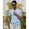 image:imageAlimens amp Gentle Mens Short Sleeve Button Down Shirts Knit Casual Shirts for Men Vintage Cuban Shirt Striped KnittedSky Blue