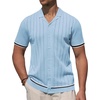 image:imageAlimens amp Gentle Mens Short Sleeve Button Down Shirts Knit Casual Shirts for Men Vintage Cuban Shirt Striped KnittedSky Blue
