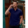 image:imageAlimens amp Gentle Mens Short Sleeve Dress Shirts Stretch Regular Fit Shirt Casual Button Down Business ShirtsNavy Blue