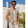 image:imageAlimens amp Gentle Tan Button Down Shirt Men Knit Textured Short Sleeve Shirt Summer Beach Stretch Vintage Shirts XL