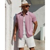 image:imageMens Cuban Guayabera Short Sleeve Button Down Shirt Casual Beach Summer  Lightweight Breathable Collared Untucked Daily Wear Cruise Dinner Resort Walk Vacation Party Wedding SolidCoral Pink