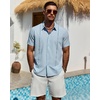 image:imageMens Cuban Guayabera Short Sleeve Button Down Shirt Casual Beach Summer  Lightweight Breathable Collared Untucked Daily Wear Cruise Dinner Resort Walk Vacation Party Wedding SolidLight Blue