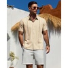image:imageMens Cuban Guayabera Short Sleeve Button Down Shirt Casual Beach Summer  Lightweight Breathable Collared Untucked Daily Wear Cruise Dinner Resort Walk Vacation Party Wedding SolidBeige
