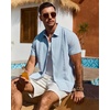 image:imageMens Cuban Guayabera Short Sleeve Button Down Shirt Casual Beach Summer  Lightweight Breathable Collared Untucked Daily Wear Cruise Dinner Resort Walk Vacation Party Wedding SolidLight Blue