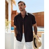 image:imageMens Cuban Guayabera Short Sleeve Button Down Shirt Casual Beach Summer  Lightweight Breathable Collared Untucked Daily Wear Cruise Dinner Resort Walk Vacation Party Wedding SolidBlack