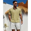 image:imageMens Cuban Guayabera Short Sleeve Button Down Shirt Casual Beach Summer  Lightweight Breathable Collared Untucked Daily Wear Cruise Dinner Resort Walk Vacation Party Wedding SolidYellow Green
