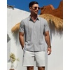 image:imageMens Cuban Guayabera Short Sleeve Button Down Shirt Casual Beach Summer  Lightweight Breathable Collared Untucked Daily Wear Cruise Dinner Resort Walk Vacation Party Wedding SolidLight Grey