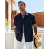 image:imageMens Cuban Guayabera Short Sleeve Button Down Shirt Casual Beach Summer  Lightweight Breathable Collared Untucked Daily Wear Cruise Dinner Resort Walk Vacation Party Wedding SolidNavy Blue