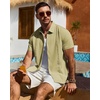 image:imageMens Cuban Guayabera Short Sleeve Button Down Shirt Casual Beach Summer  Lightweight Breathable Collared Untucked Daily Wear Cruise Dinner Resort Walk Vacation Party Wedding SolidYellow Green