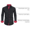 image:imageMens Dress Shirt Long Sleeve Wrinkle Free Button Down Shirt Business Casual  No Iron Contrast Color Collar Cuffs Formal Casual Versatile Graduation Office Party Regular Fit Breathable No FadingFlex Black Red