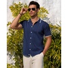 image:imageMens Knit Shirt Short Sleeve Button Down Shirt Textured Casual Summer Tops  Knit Hollow Stretch Fabric To Easy Care  Beach Vacation Summer Daily Lightweight Breathable Spread Collar Regular FitNavy Blue